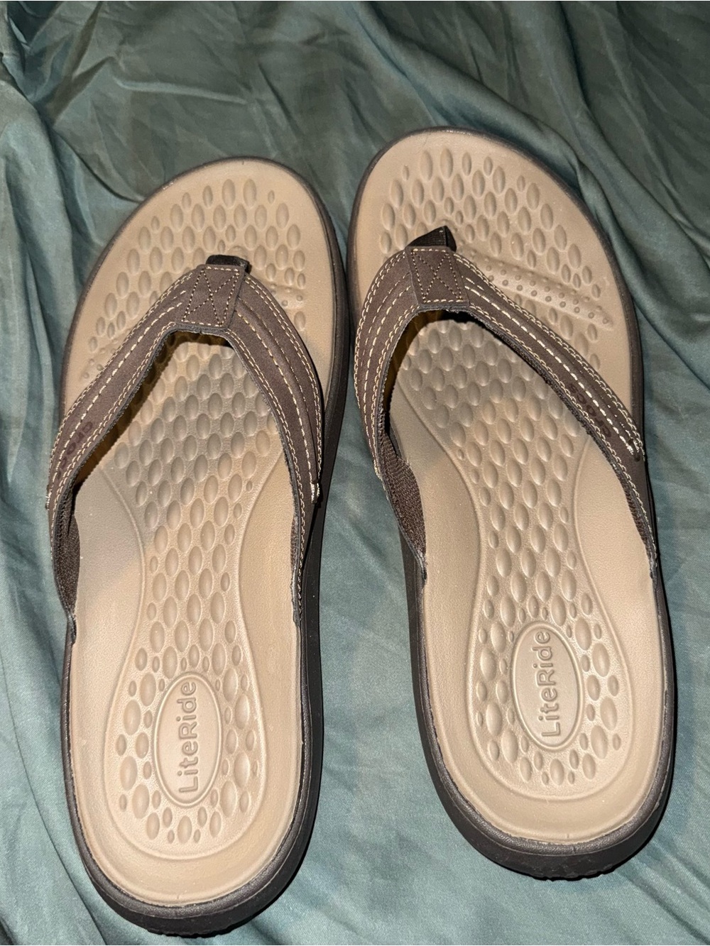 CROCS LiteRide Flip Flops in Taupe and Charcoal